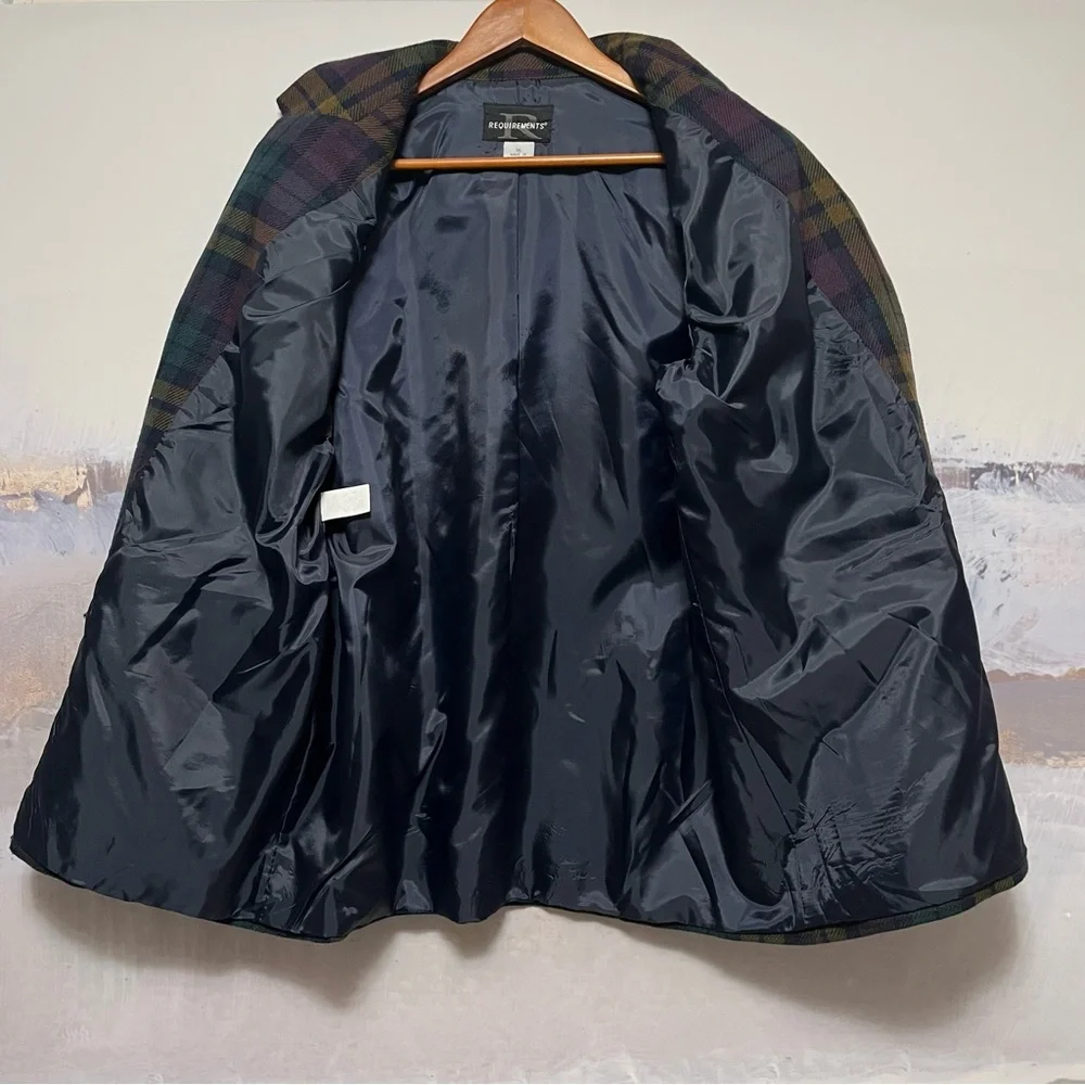 Vtg Requirements Wool Blend Blazer Womens Sz 16 Purple Green Tartan Plaid Jacket - Picture 3 of 16